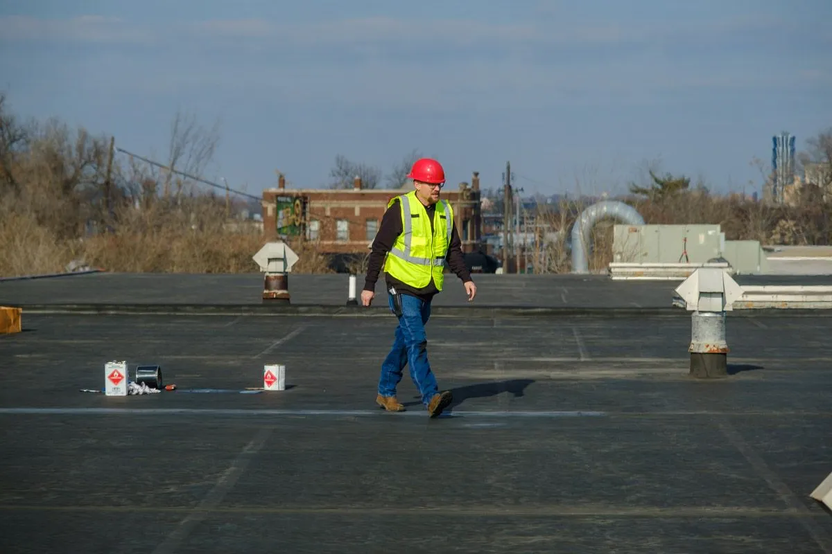 Commercial roofing worker
