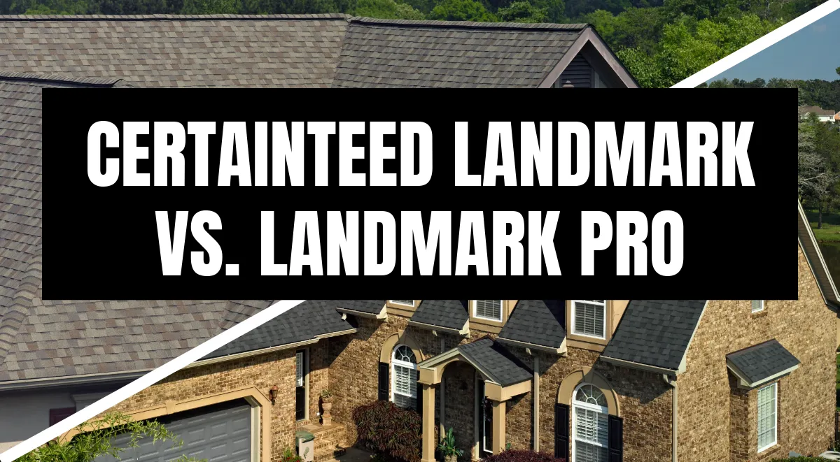 CertainTeed Landmark vs Landmark Pro shingles comparison showing two residential homes with different roofing styles